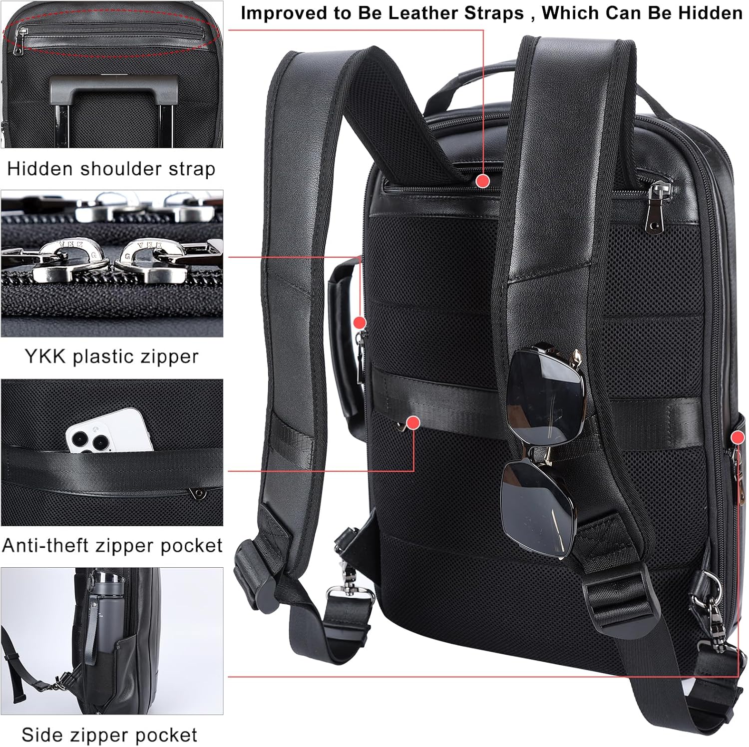 Thumbnail 5 de TIDING Leather 15.6" Laptop Backpack for Men 💼