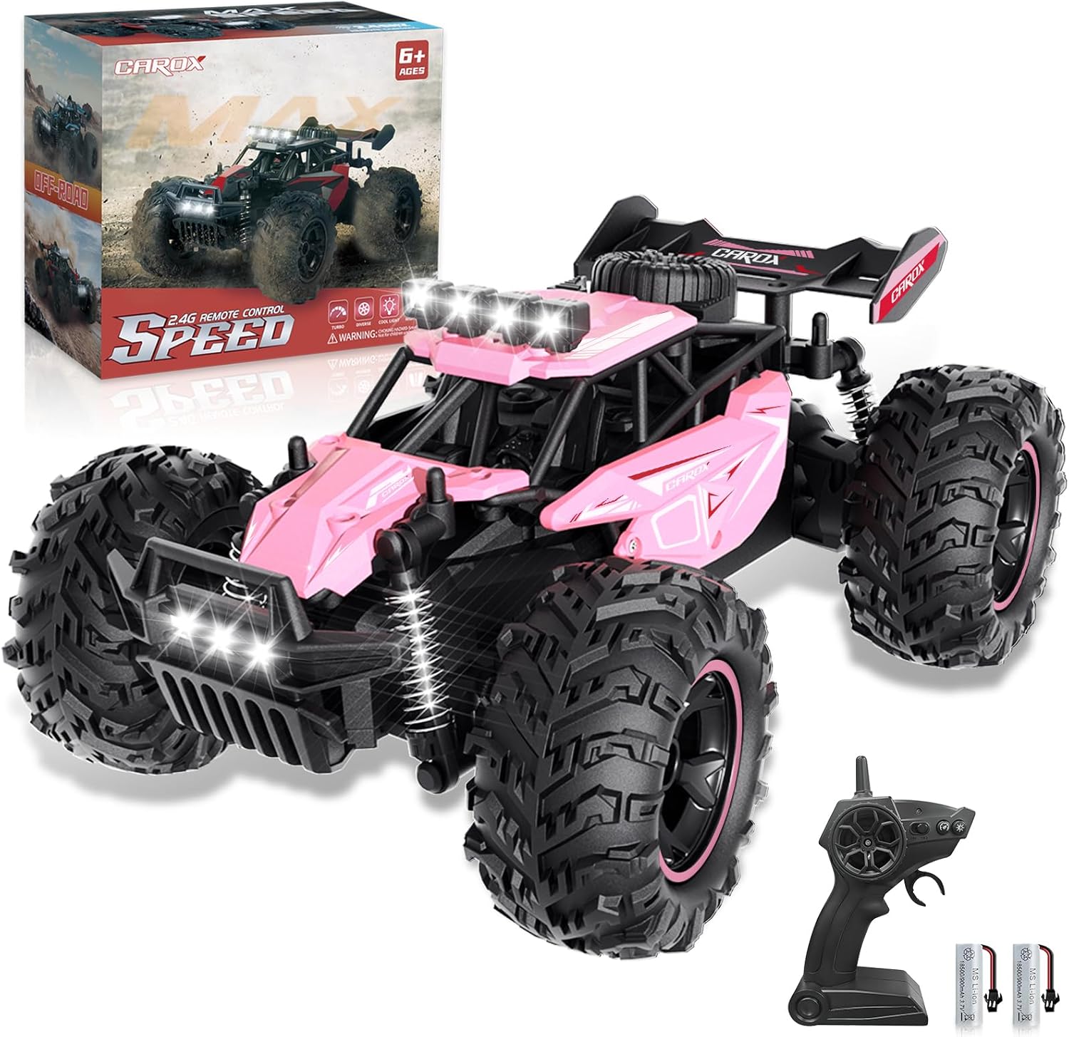 Detalle de Carox ferngesteuertes Auto für Mädchen ab 6 – Pinkes Geländewagen-RC mit 2 Akkus, 25 km/h, 2.4 GHz