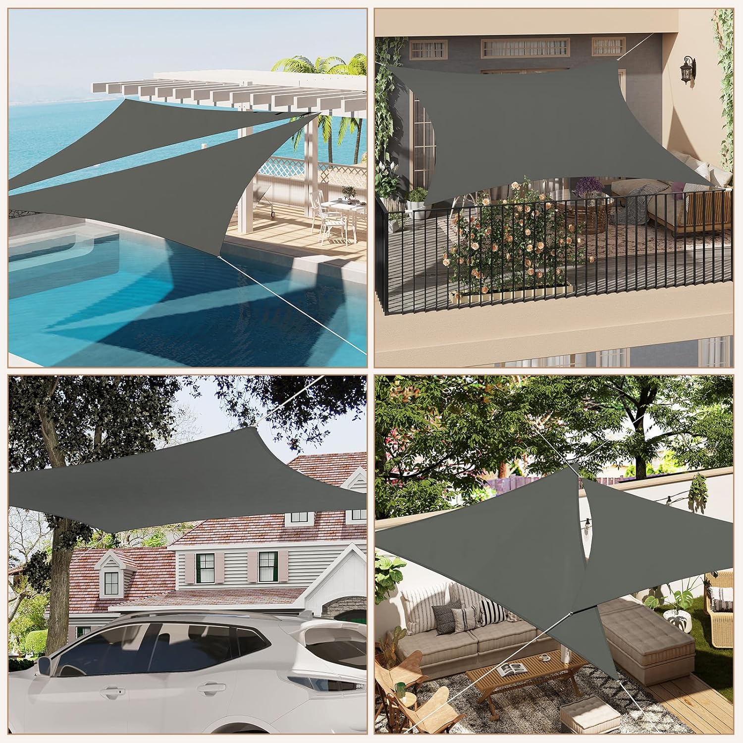 Thumbnail 6 de WOLTU Voile d’ombrage imperméable en PES 200 g/m², 3x4 m, gris foncé, avec œillets et cordes