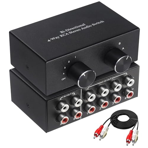 Detalle de UNSTINCER Cinch Audio Switch, 4(2)-In-2(4)-Out, analoger Stereo-Umschalter aus Metall