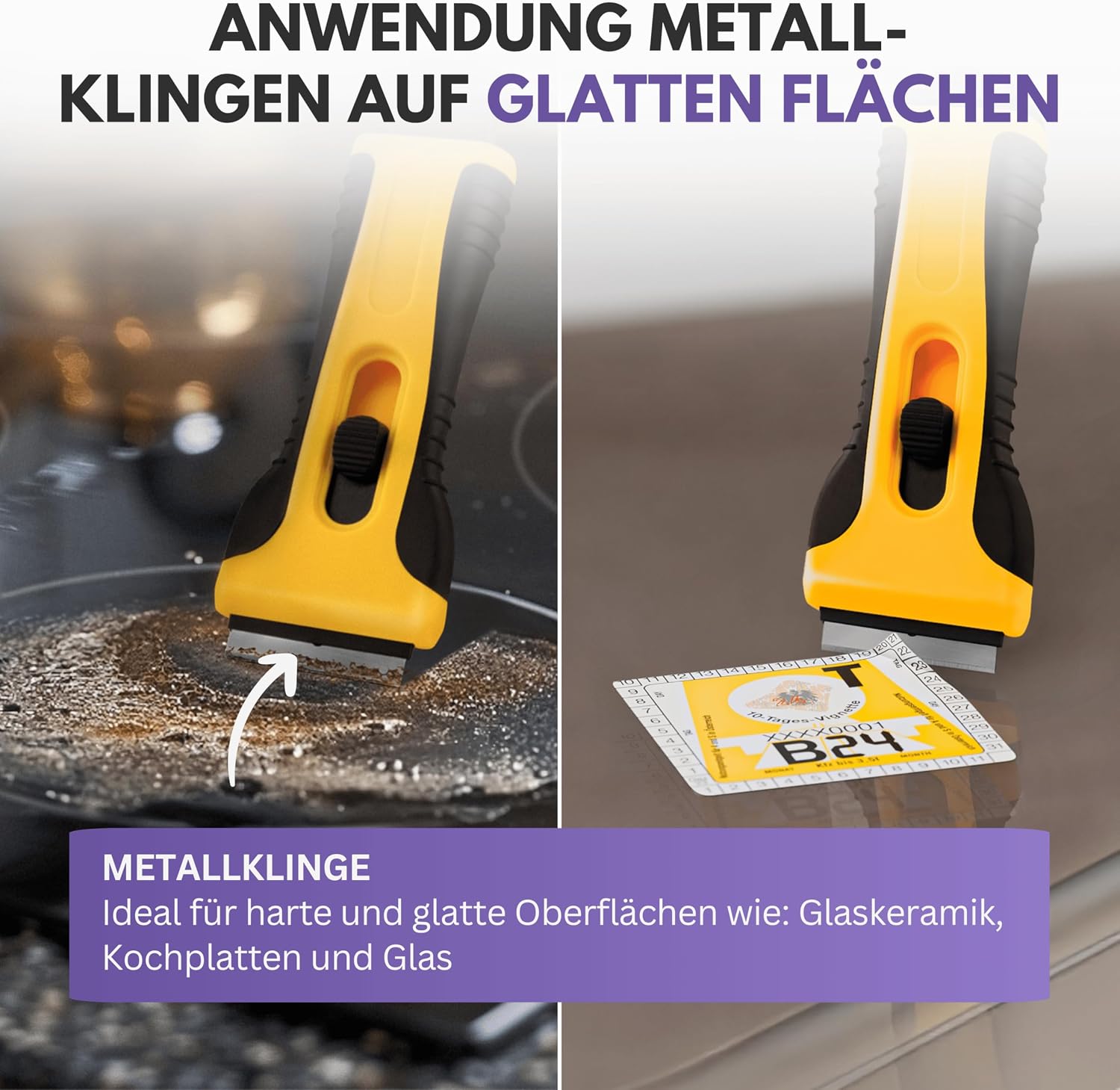 Detalle de Filzada® Küchenschaber Gelb – Glasschaber für Glaskeramikherd mit 15 Schaber Klingen