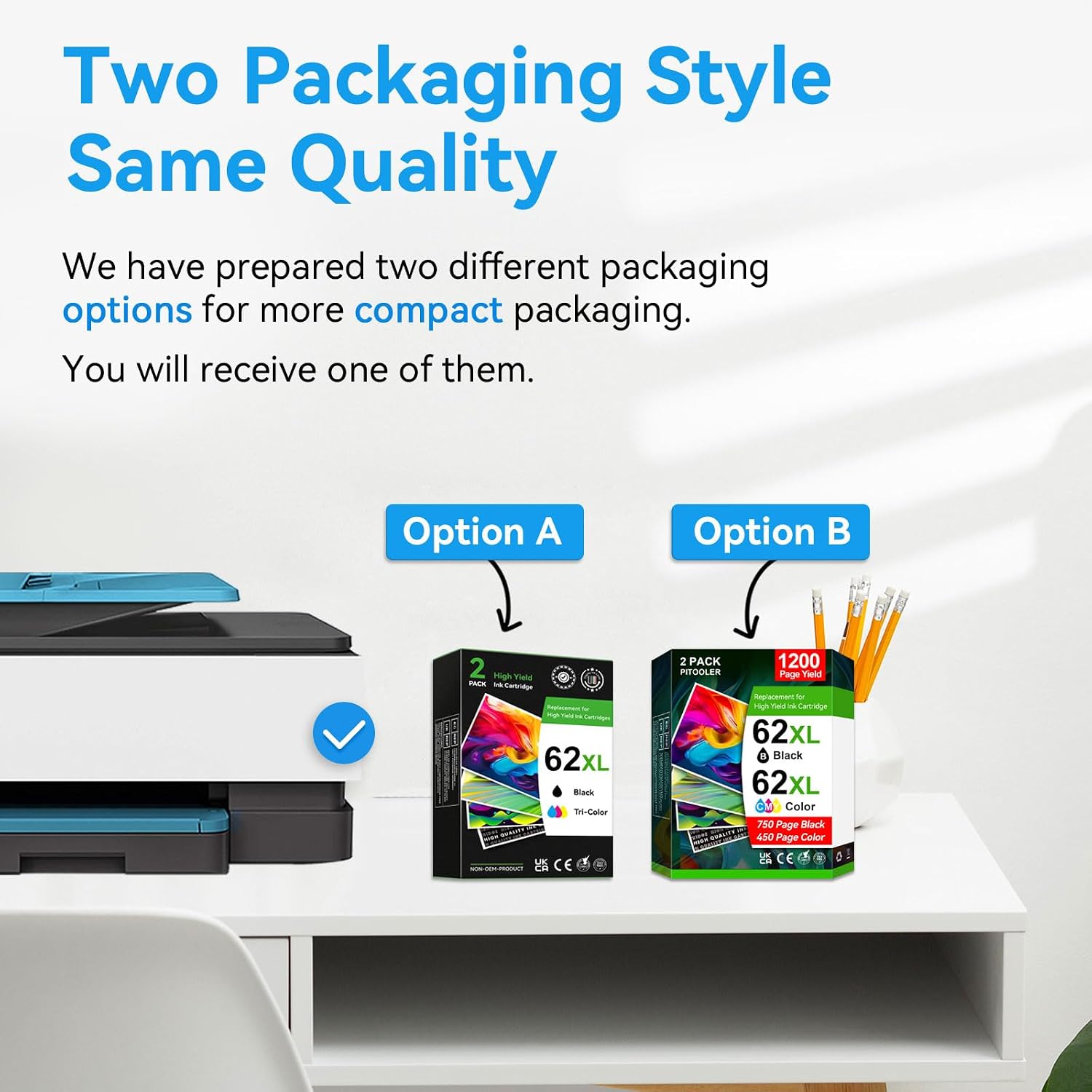 Detalle de Pitooler 62XL Black and Tri-Colour High-Yield Ink Cartridges for HP