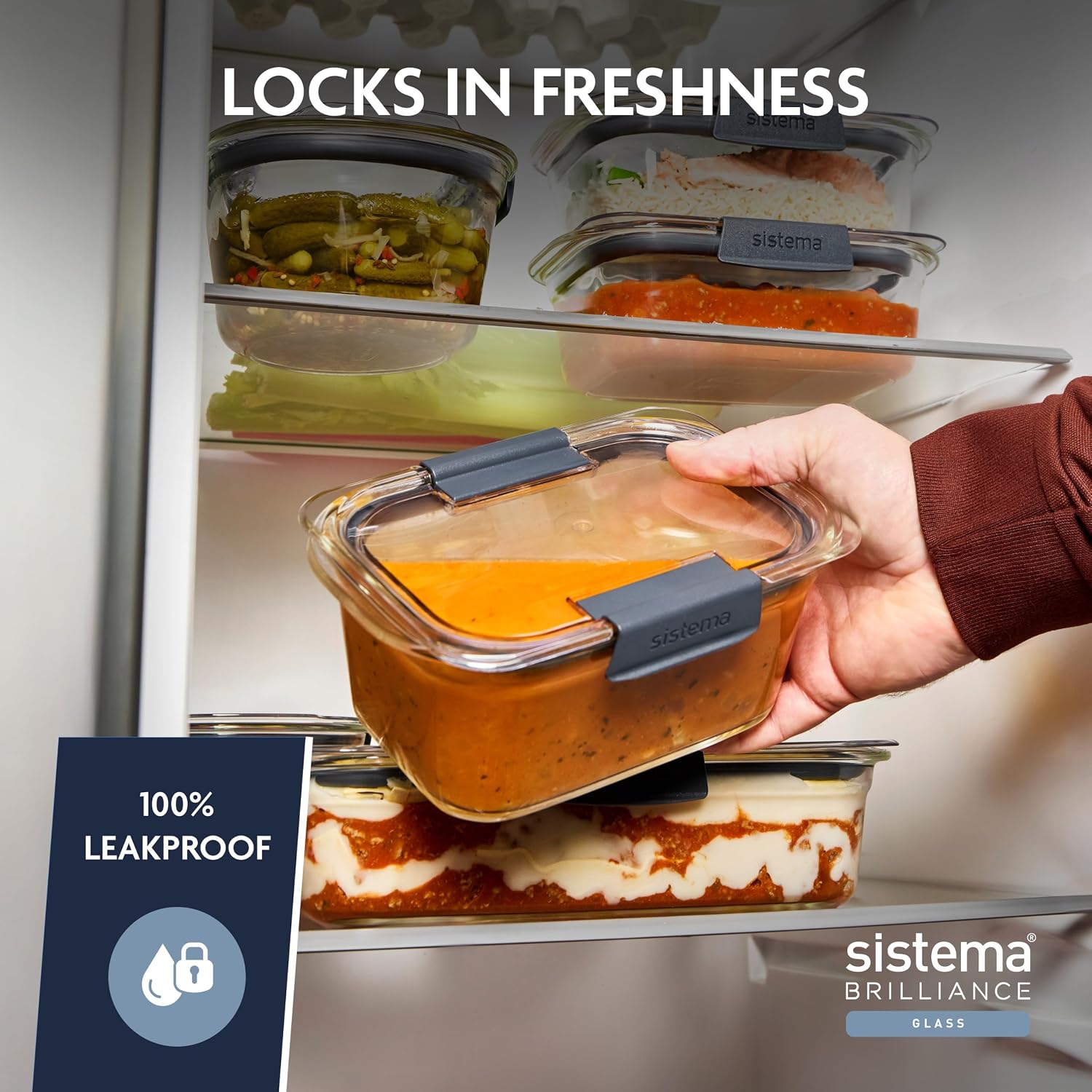 Detalle 2 de Sistema Brilliance 1.1L Glass Meal Prep Containers, 3 Pack, Borosilicate Glass