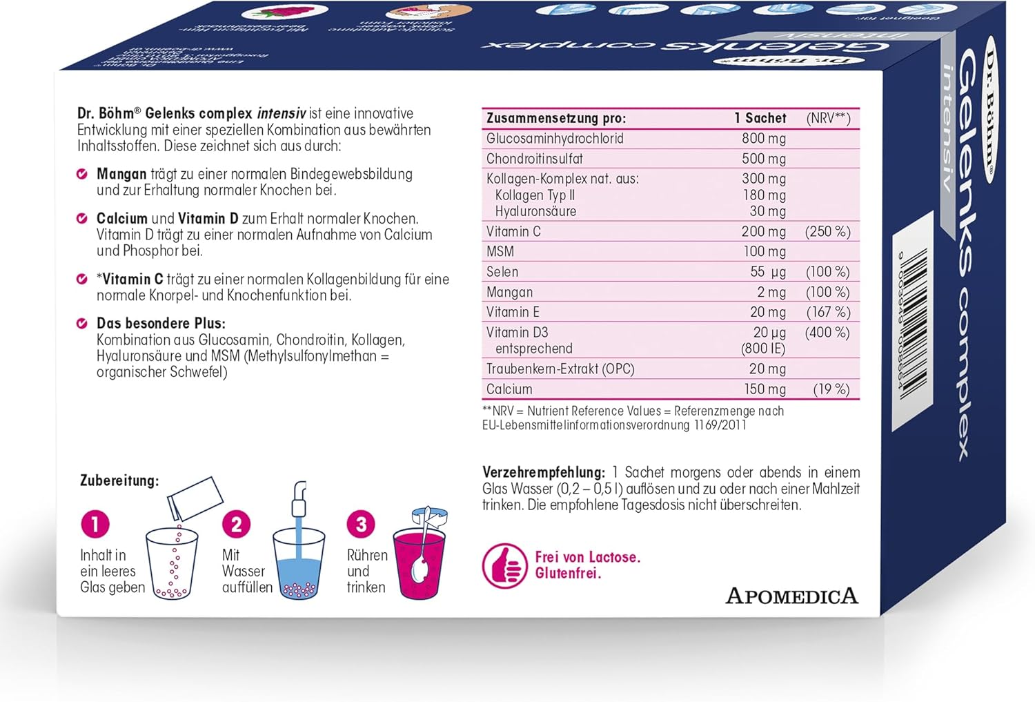 Detalle de Dr. Böhm Gelenks complex intensiv – Trinkpulver für Knorpel, Knochen & Gelenke, Himbeer-Geschmack, 30 Stk