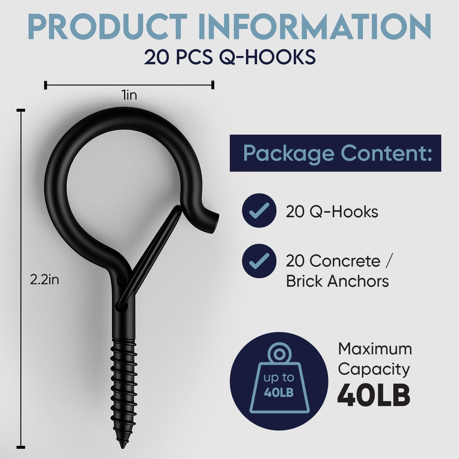 Thumbnail 1 de Moneek's Hardware 20 Pack Black Q Hooks for Hanging: Heavy-Duty Ceiling Hooks for Outdoor Use