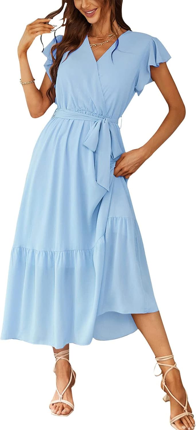Detalle de PRETTYGARDEN Women's Summer Floral Boho Maxi Dress with Wrap V-Neck