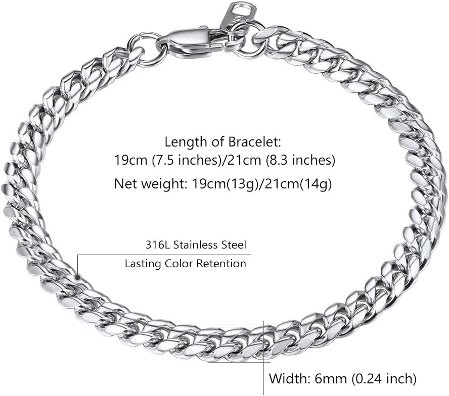 Thumbnail 1 de PROSTEEL Gourmette en acier inoxydable 316L à maillons cubaine, pour homme et femme (largeur de 6 mm)