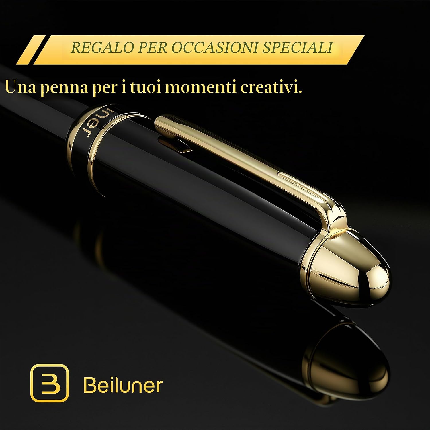 Thumbnail 6 de BEILUNER 315 Penna Rollerball di Lusso – finitura Oro 24K, laccatura piano nera, set regalo per professionisti