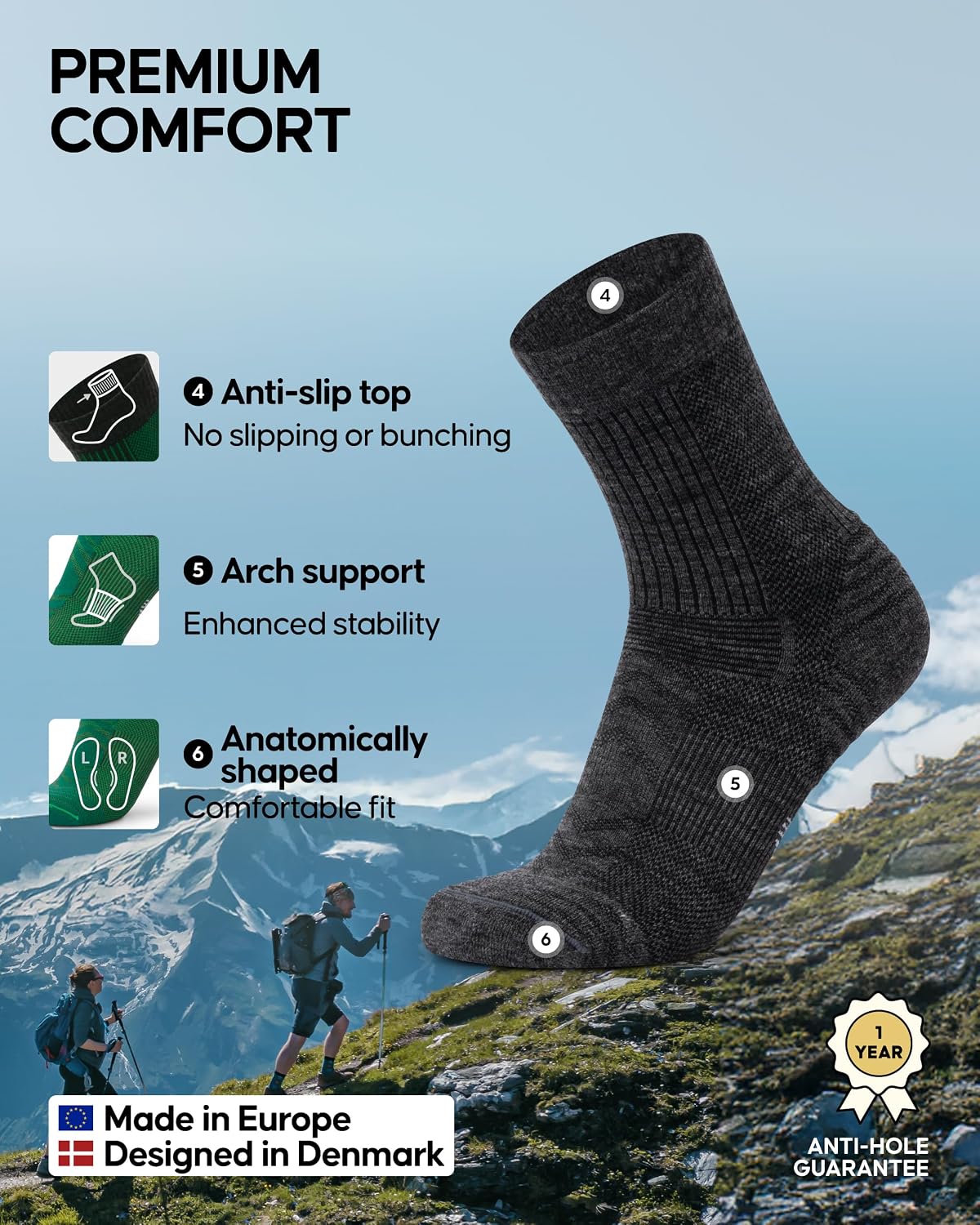 Detalle 1 de Danish Endurance Merino Hiking Socks 3–5 Pack