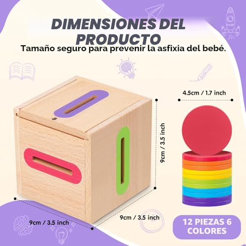 Detalle de Lubolee Juguetes Montessori 1–3 Años: Juego de Clasificar y Apilar en Madera