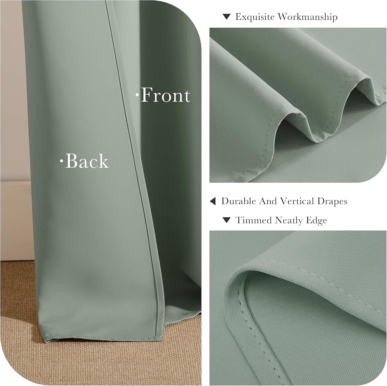Detalle 1 de PONY DANCE 2 Sage Green Blackout Kitchen Curtains, 42 x 45 Inches, Set of 2