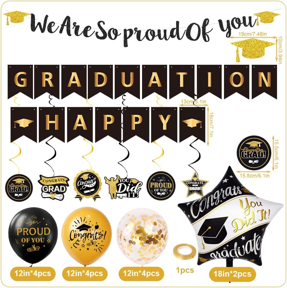Detalle de Graduation Party Decorations Class of 2026: We Are So Proud of You Banner & Swirls Kit