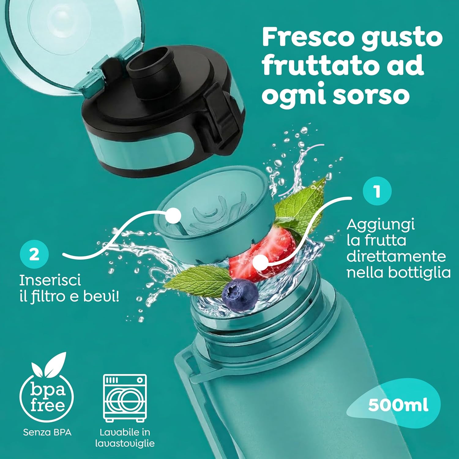Thumbnail 2 de Sweety Fox Borraccia per Bambini 500 ml Verde – a prova di perdite e lavabile in lavastoviglie