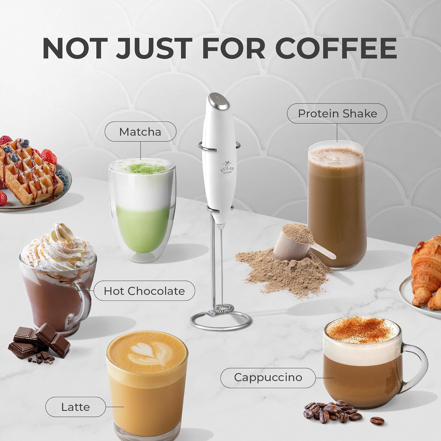 Thumbnail 3 de Zulay Kitchen handheld milk frother with Duracell AA batteries (white) — manual, powerful frothing