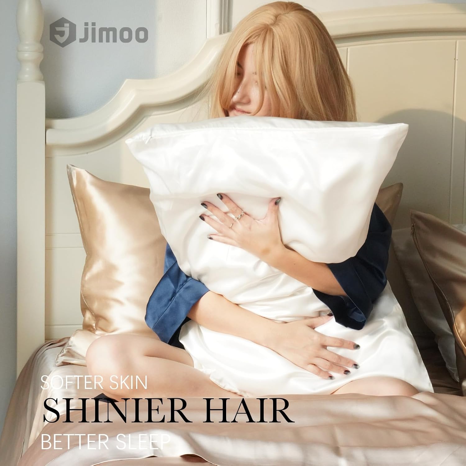 Thumbnail 1 de 100% Mulberry Silk Pillowcase for Hair and Skin (22 Momme, White, 20" x 26", 1 Pack) with Zipper