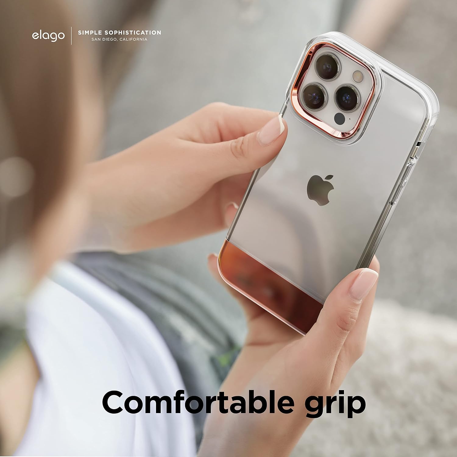 Detalle de elago Custodia Glide per iPhone 14 Pro 6,1” – cover compatibile con protezione fotocamera TPU (Clear/Oro Rosa)