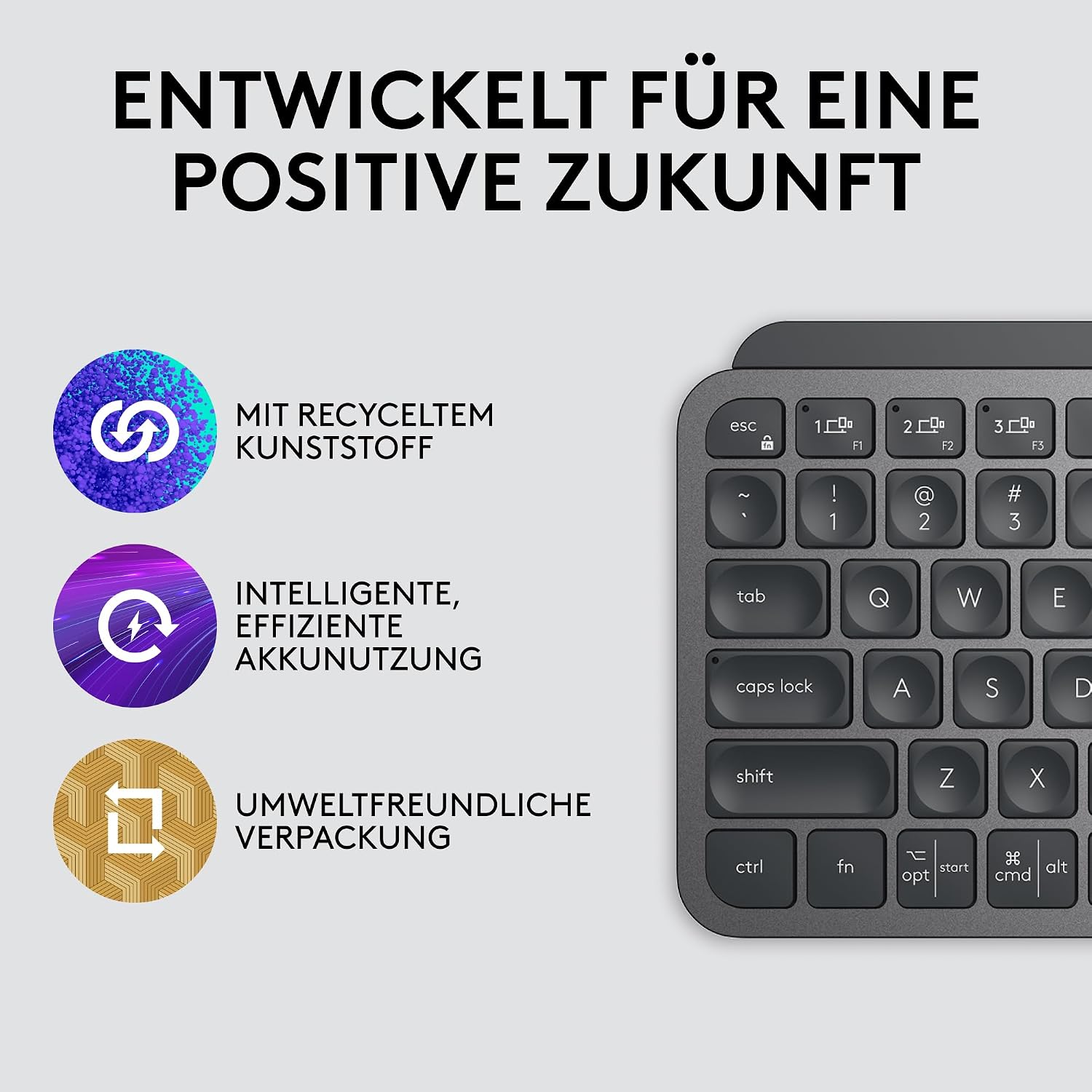 Detalle 2 de Logitech MX Keys Mini kabellose Tastatur (Bluetooth, Hintergrundbeleuchtung, USB-C) – dunkelgrau, kompakt