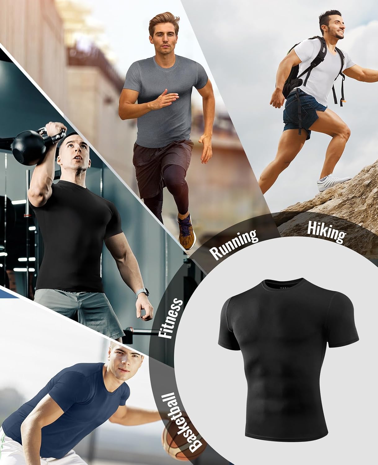 Detalle de Niksa Men’s Compression Shirt (3-Pack) – short sleeve gym & training base layer with quick-dry stretch