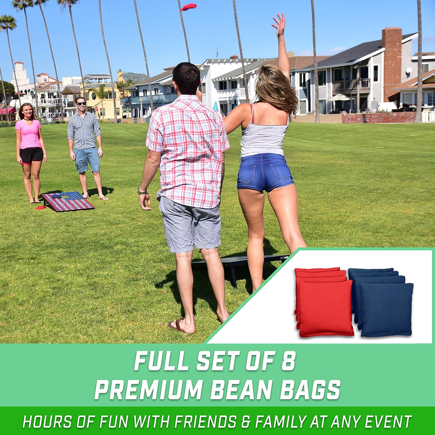 Thumbnail 3 de GoSports Classic Cornhole Set – 2 planches MDF, 8 sacs et étui de transport (style drapeau américain)