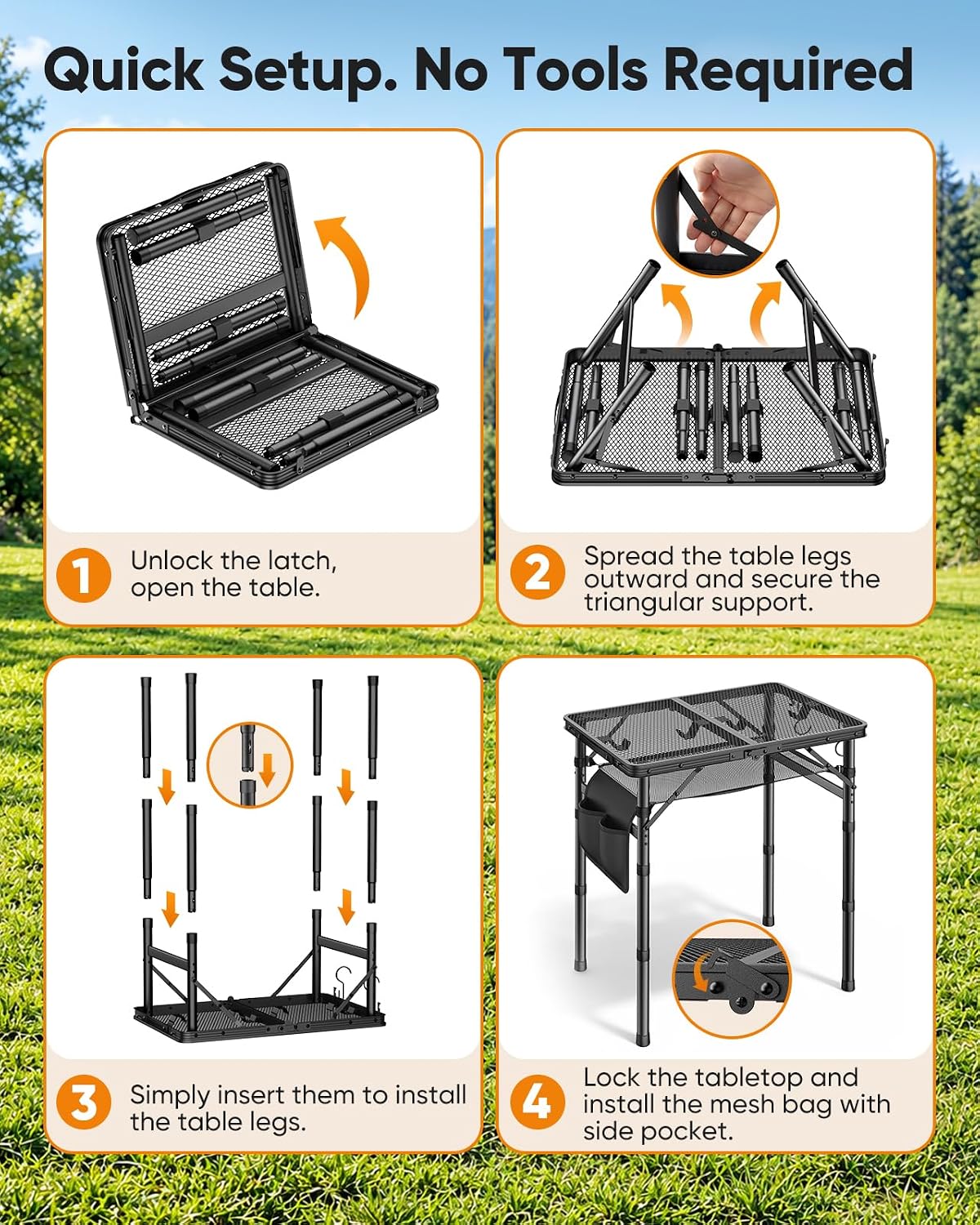 Thumbnail 4 de Raynesys OD260060 Folding Grill Table, 3 Heights, Aluminum Frame, Mesh Top