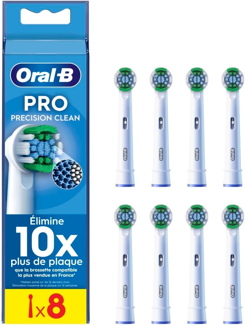 Detalle de Oral-B Brossettes de Rechange Precision Clean — Lot de 8 pour brosses électriques (Blanches)