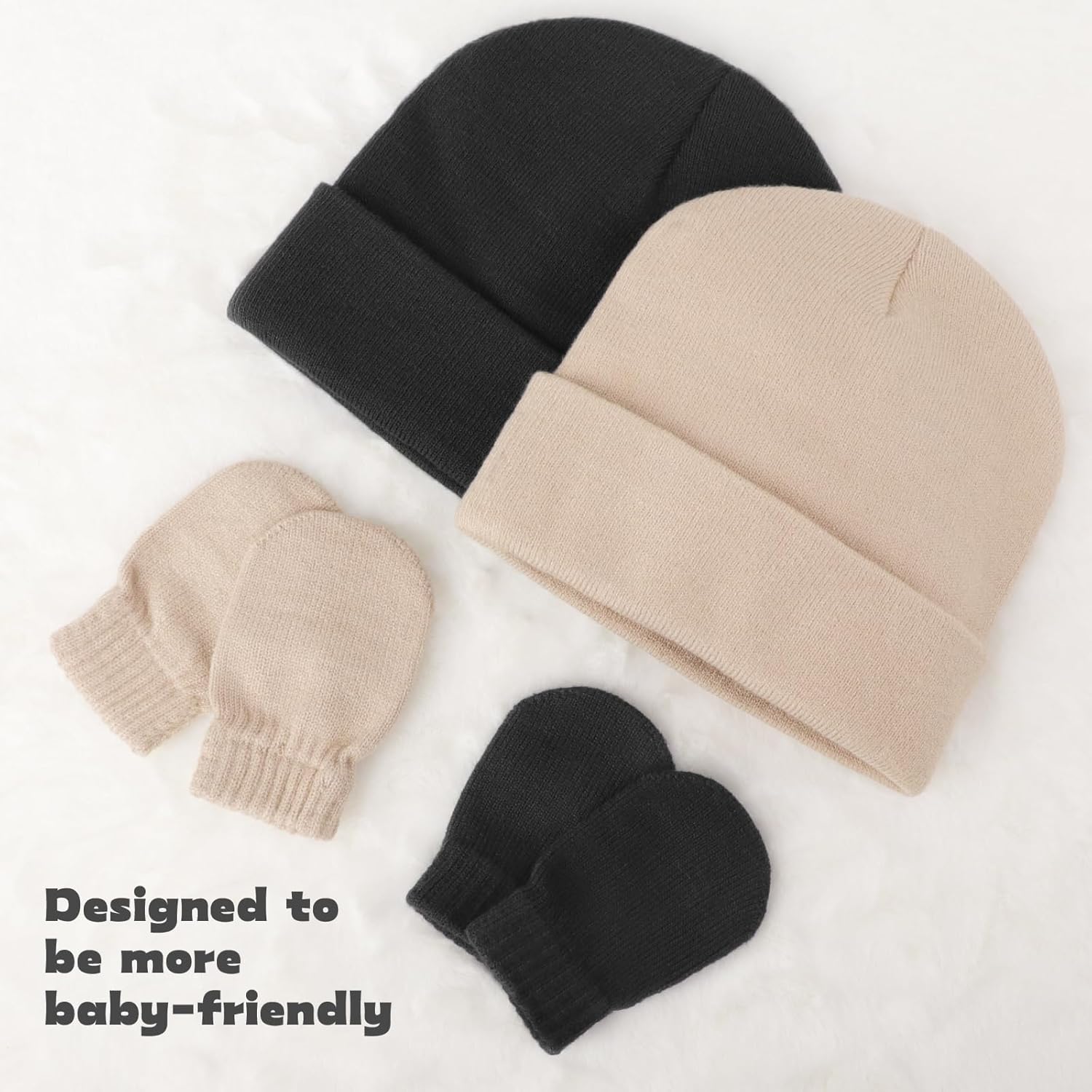 Thumbnail 3 de DRESHOW Ensemble Bonnet Beanie et Moufles d'hiver pour bébés et enfants (3 mois – 5 ans) – Tricotés chauds et extensibles