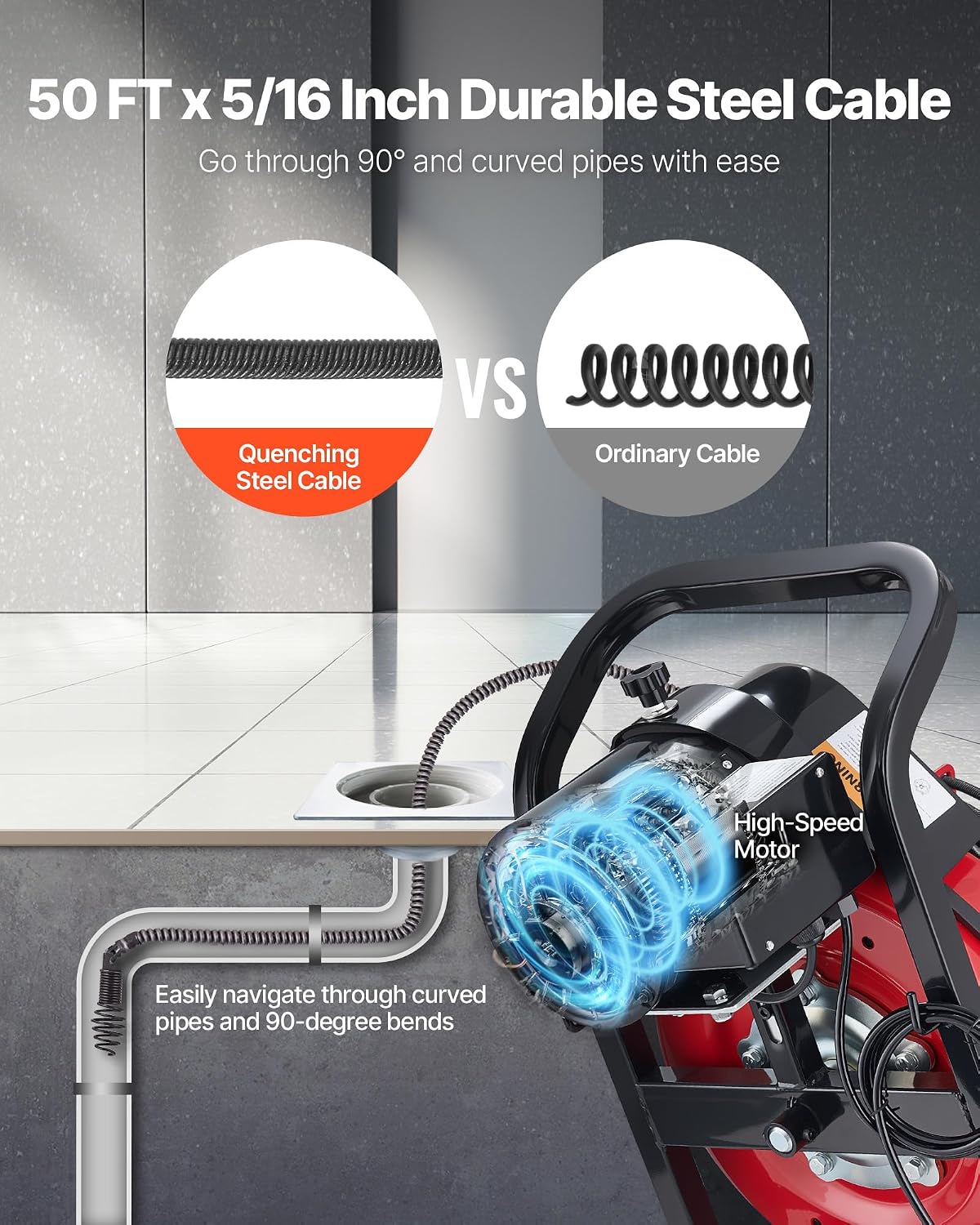 Detalle de VEVOR Drain Cleaner Machine 50 FT Cable