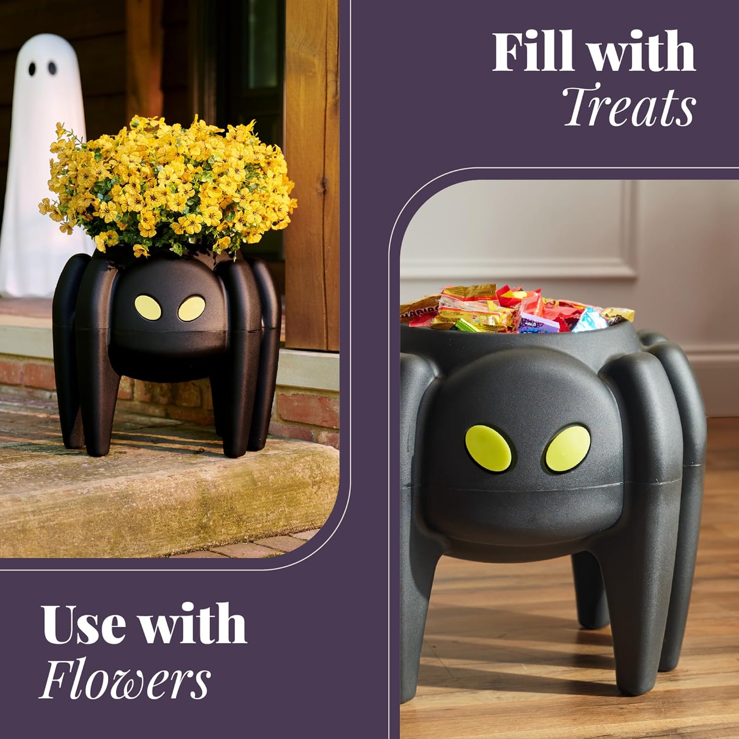 Detalle de Step2 564299 Spooky Spider Planter, Black Halloween Decor with Glow-in-the-Dark Eyes
