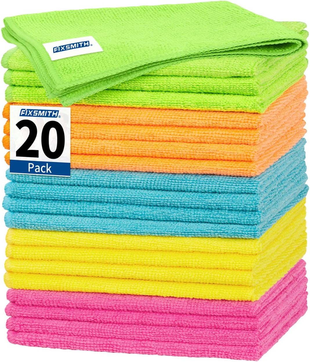 Detalle de FIXSMITH FM-JLC04-20PK Microfiber Cleaning Cloths, 20-Pack, 5 Colours