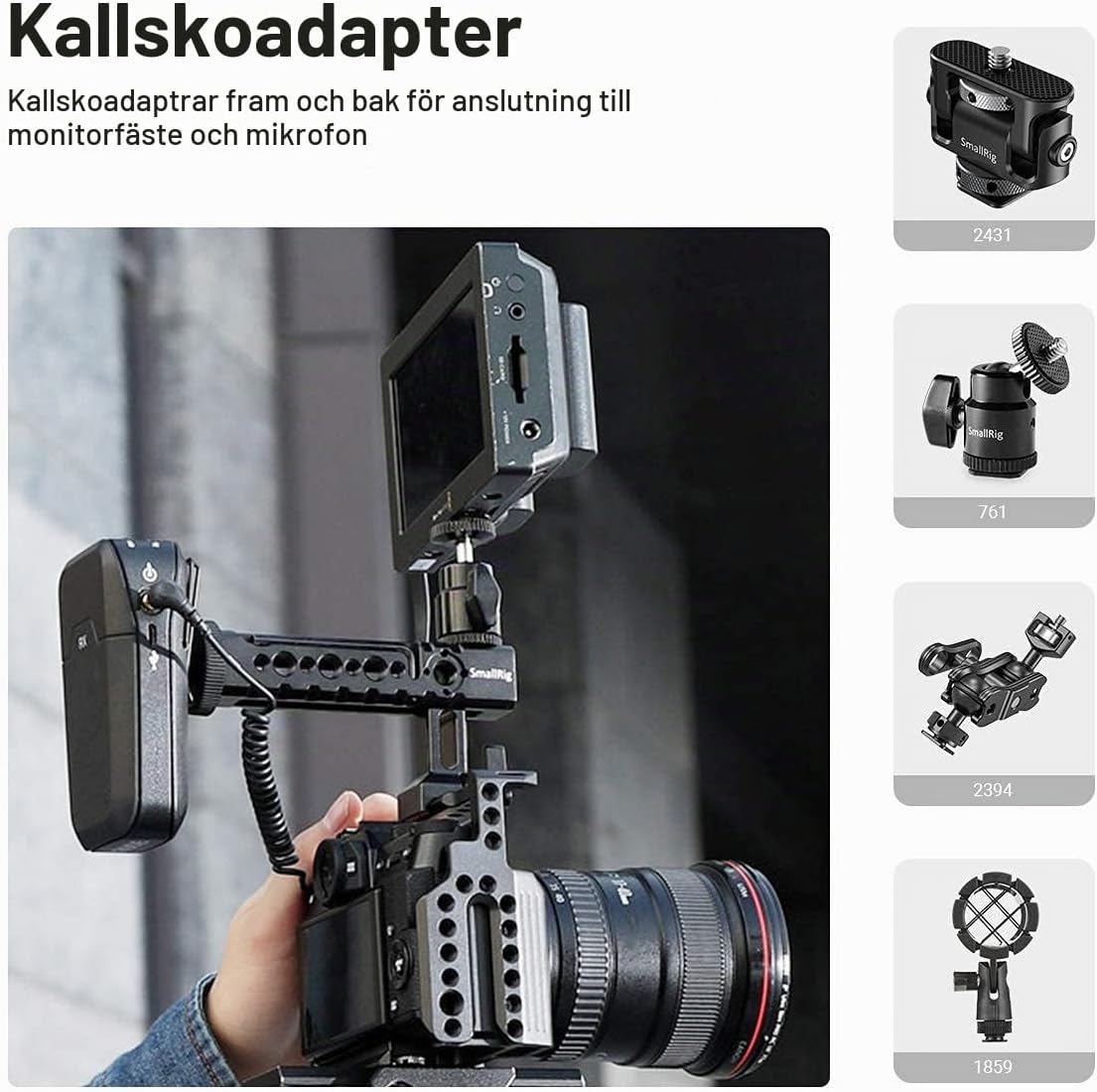 Detalle de SMALLRIG 1955 NATO-topphandtag med justerbar position och tillbehörsfästen