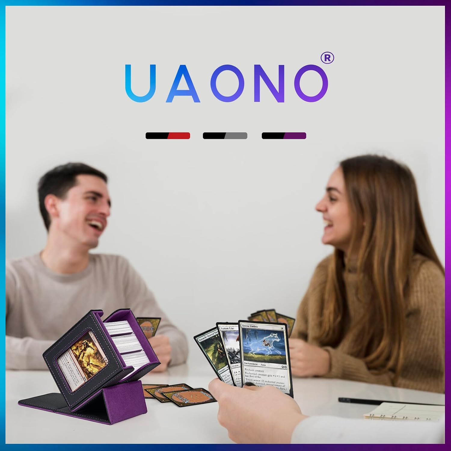 Thumbnail 5 de UAONO Magic Deck Box für MTG Commander mit Top Loader, Platz für 100+ Karten und 2 Trennwänden (schwarz/lila)