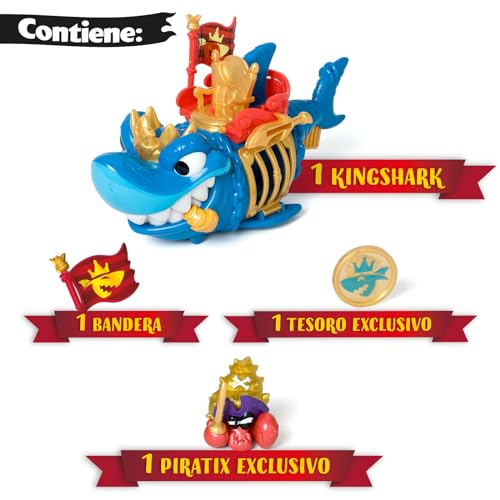 Detalle de PIRATIX Adventure World King Shark – Tiburón articulado con jaula y tesoro: una aventura pirata para imaginar sin límites