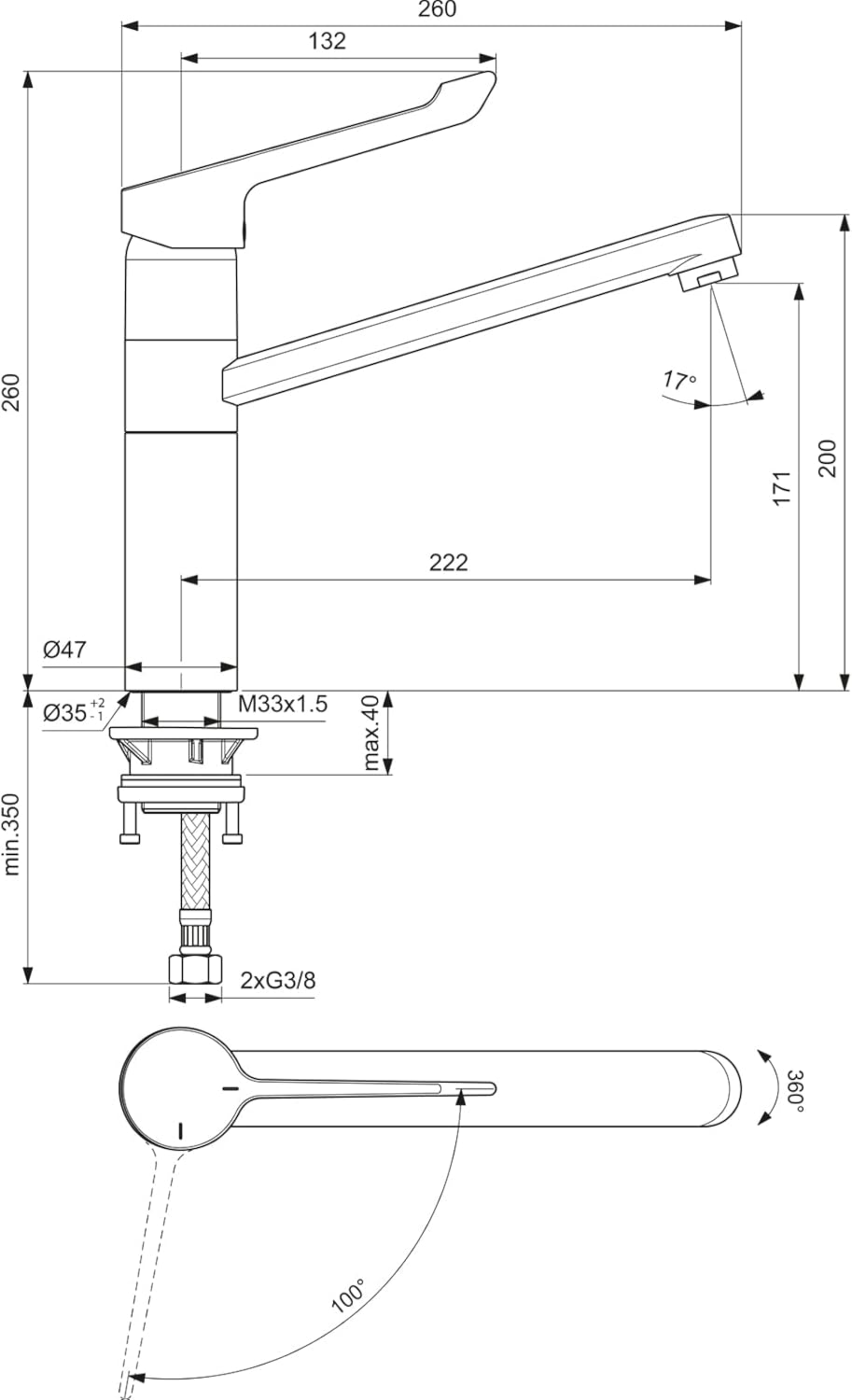 Thumbnail 3 de Ideal Standard BC137AA Ceraflex: Miscelatore da appoggio per lavello con leva lunga