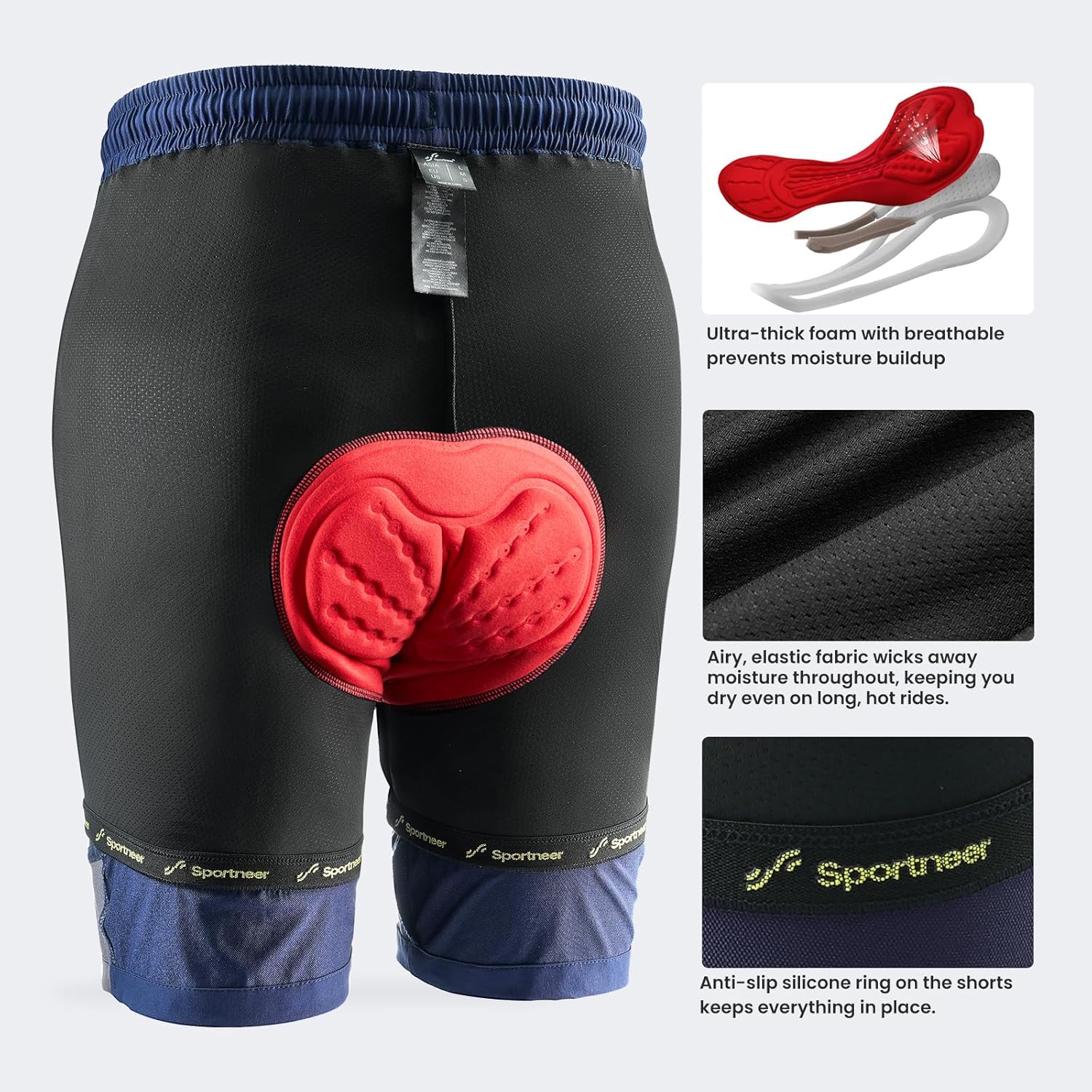 Thumbnail 2 de Sportneer MTB Radlerhose Herren Gepolsterte 3D-Radlerhose mit Taschen und UV-Schutz