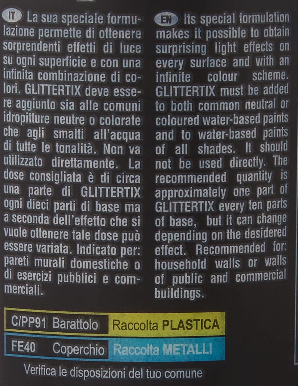 Detalle de TIXE Glittertix Additivo Glitter per Pittura 250ml – Effetto Luminoso per Pareti, Mobili e Oggetti