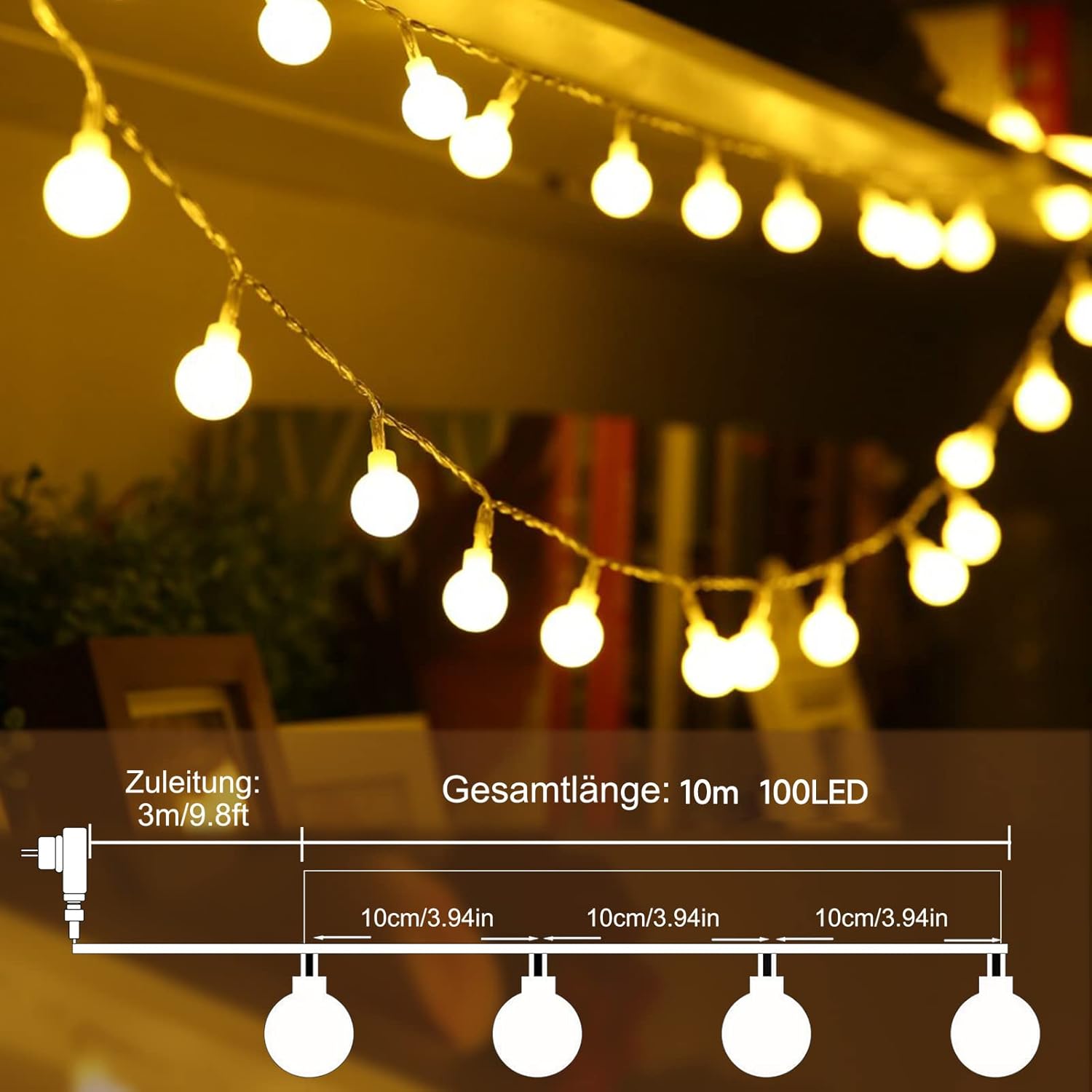 Thumbnail 1 de WOWDSGN Kugel Lichterkette – 100 LEDs, 10 m, dimmbar, IP44, Innen & Außen