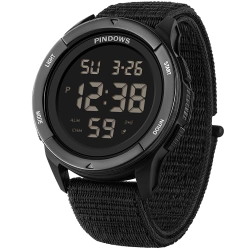 Detalle de PINDOWS Herren Digitaluhr – Militär, Outdoor & Sport, 50 m Wasserdicht