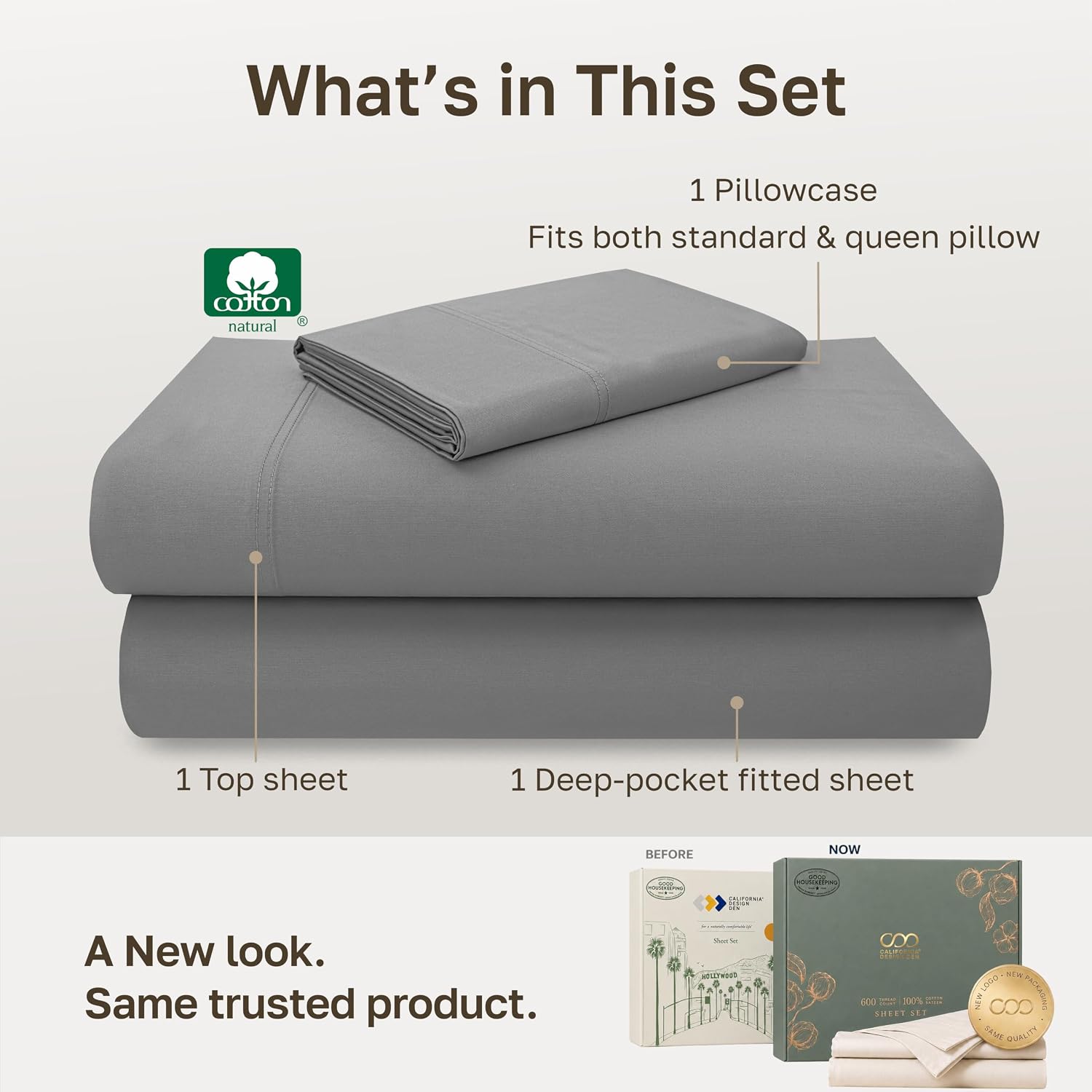 Detalle de California Design Den 840307127303 Twin Cotton Sateen Sheets, 600 Thread Count