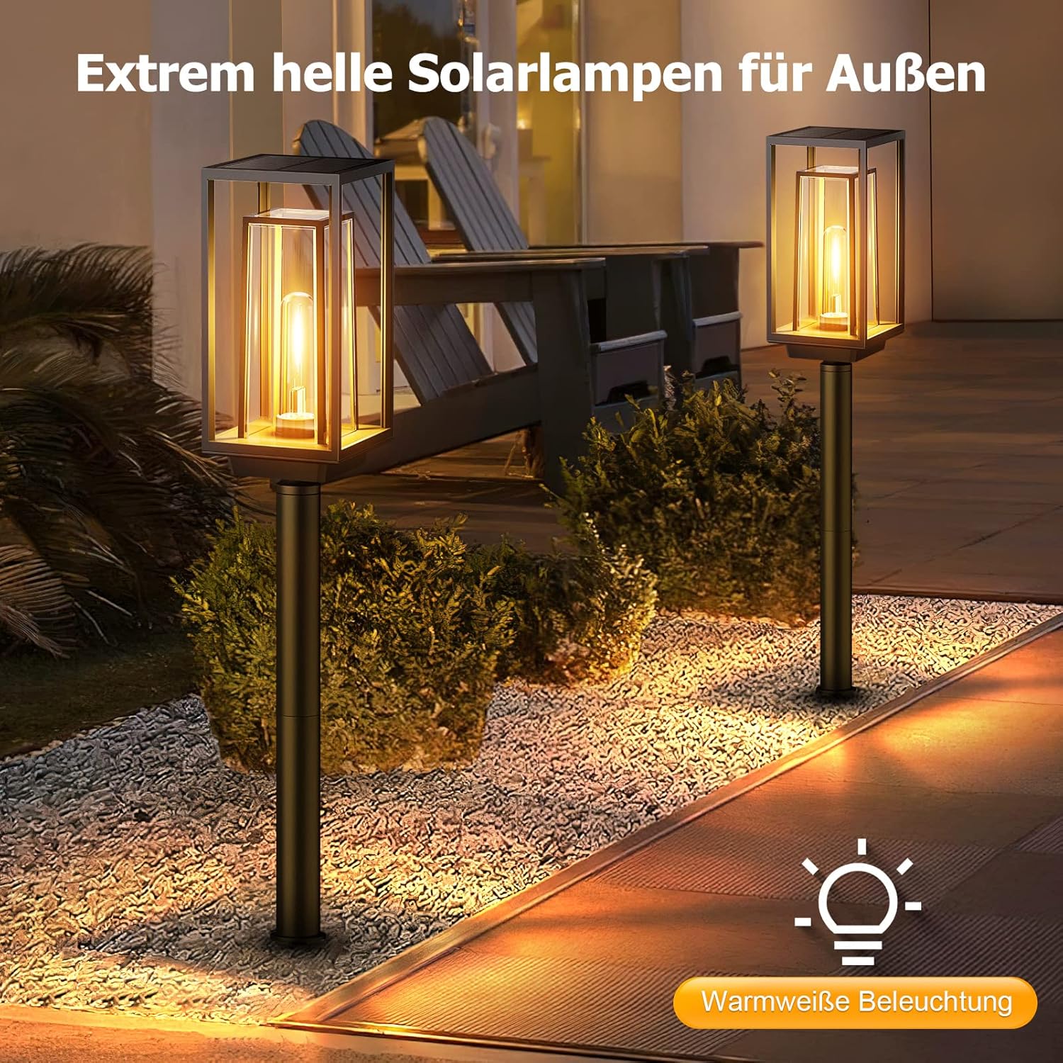Thumbnail 6 de PUAIDA Solarlampen für den Außenbereich (2er-Set) – moderne Gartenleuchten mit warmweißem Licht, IP65