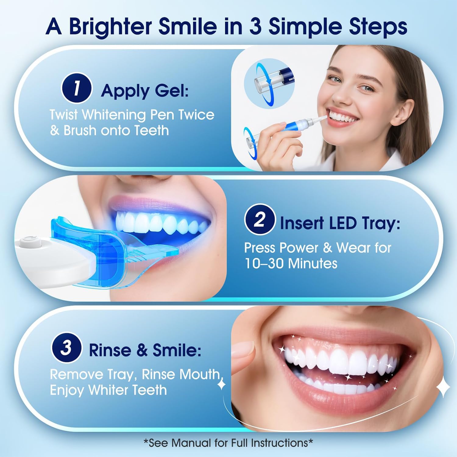 Thumbnail 4 de Teeth Whitening Kit with LED Light – 3 Pens + 2 Desensitising Pens (Mint) for a Brighter Smile