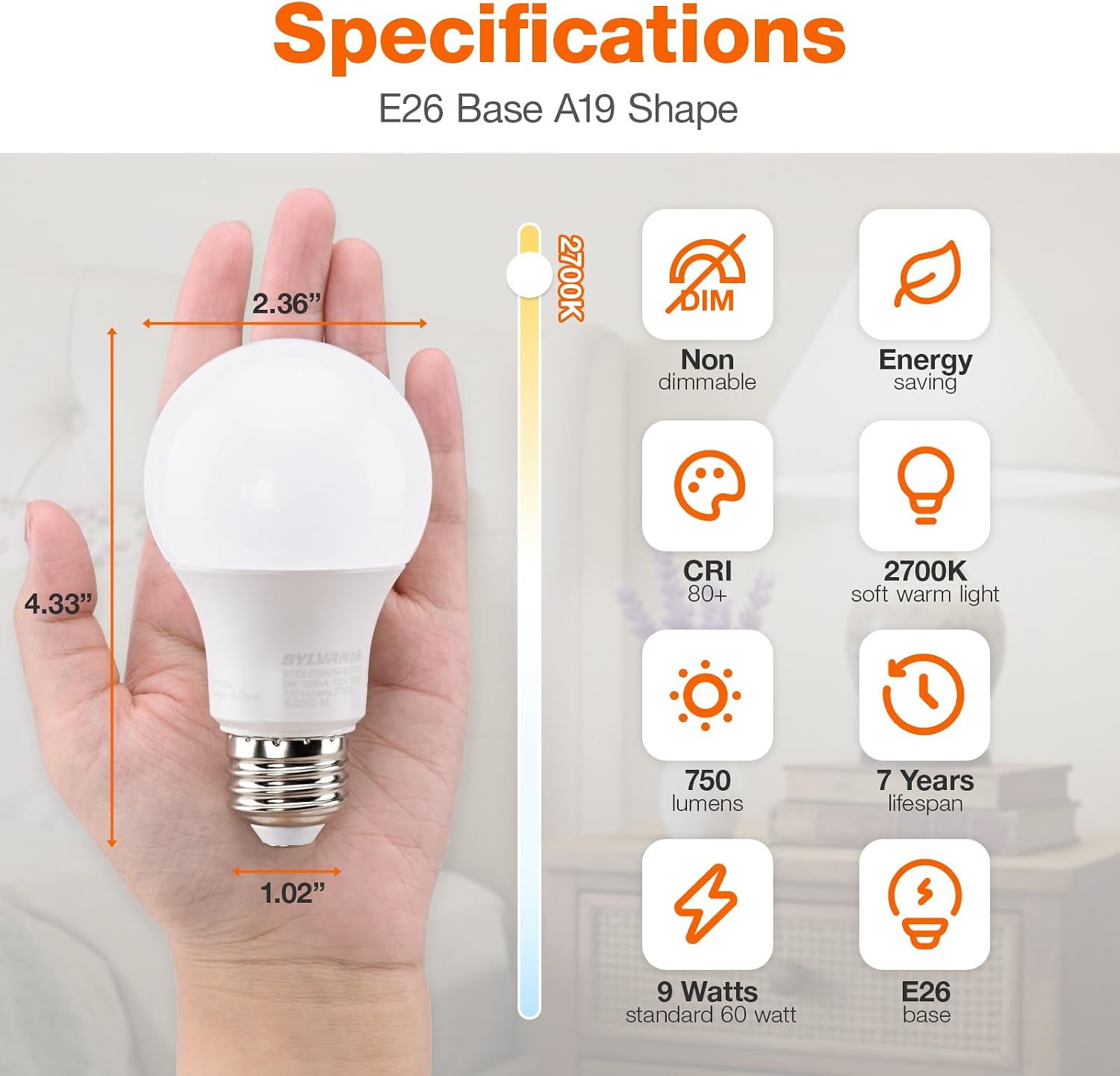 Thumbnail 1 de Sylvania A19 ECO LED Bulb 9W 8-Pack