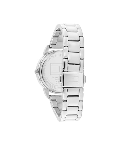 Detalle de Tommy Hilfiger Reloj de cuarzo para niñas: caja 34 mm, correa de acero plateada y esfera rosa