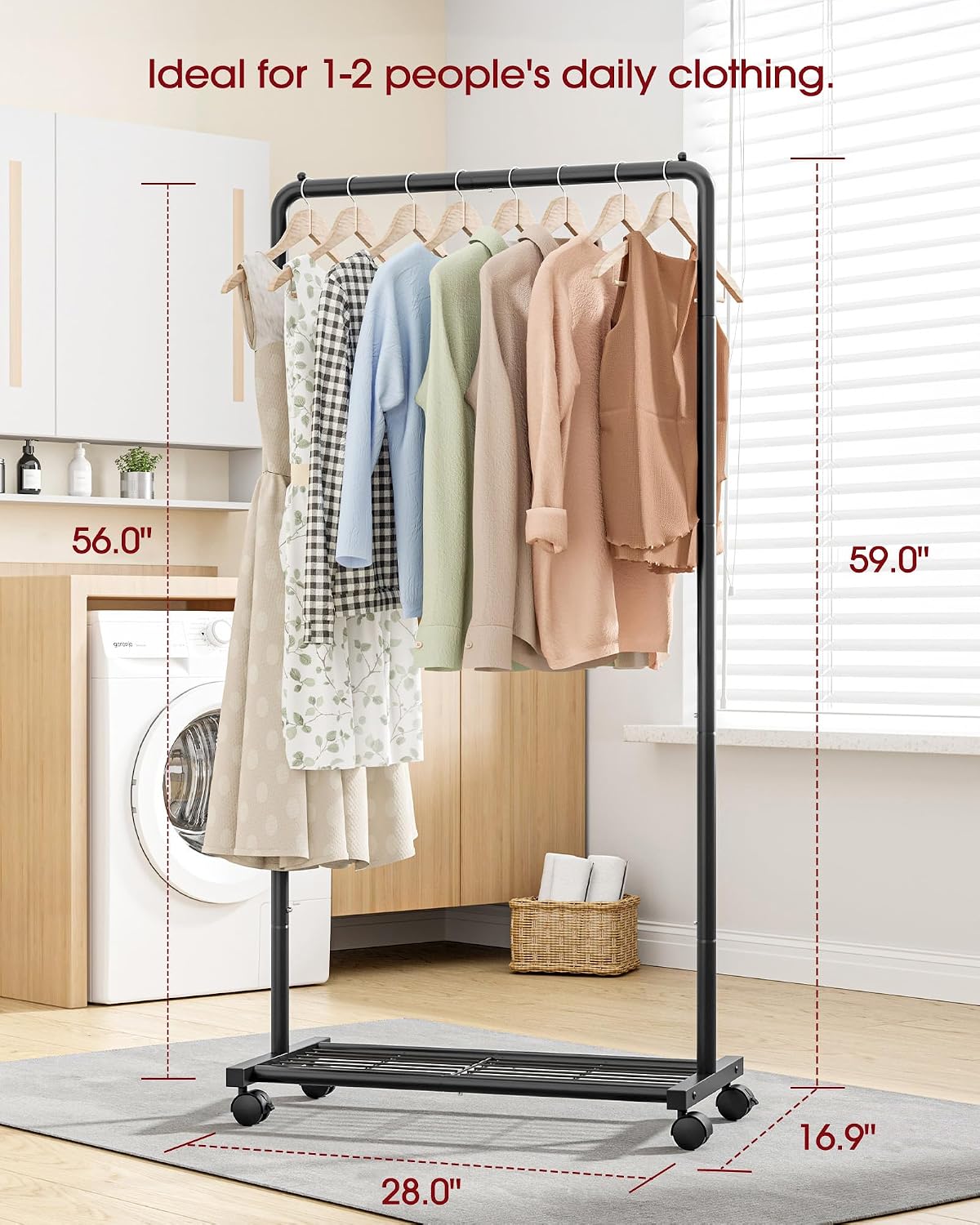 Detalle de Sakugi Clothes Rack with Storage Mesh Shelf & Casters