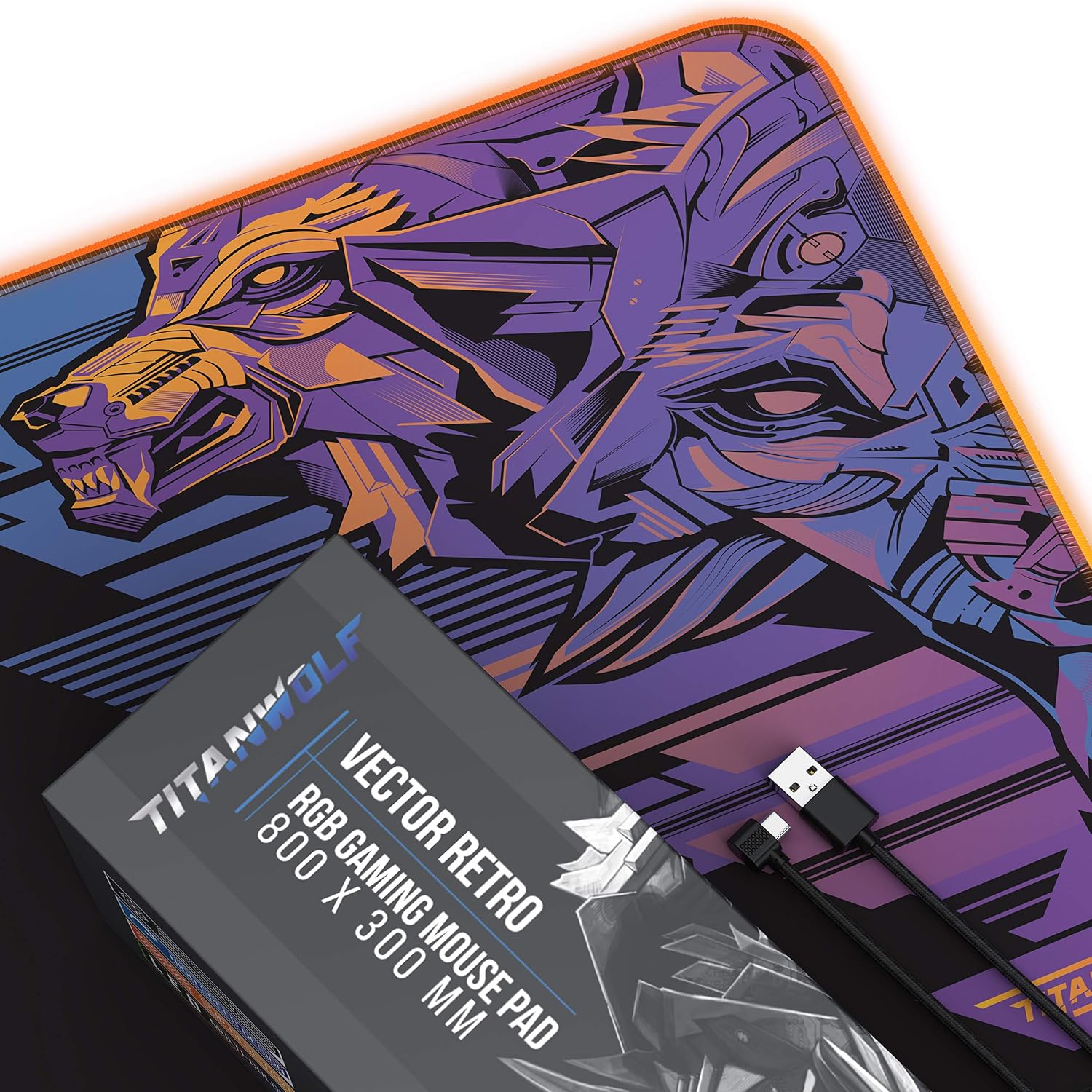 Detalle 2 de Titanwolf RGB Gaming Mauspad – XXL 800x300 mm mit LED-Beleuchtung und sieben Farben