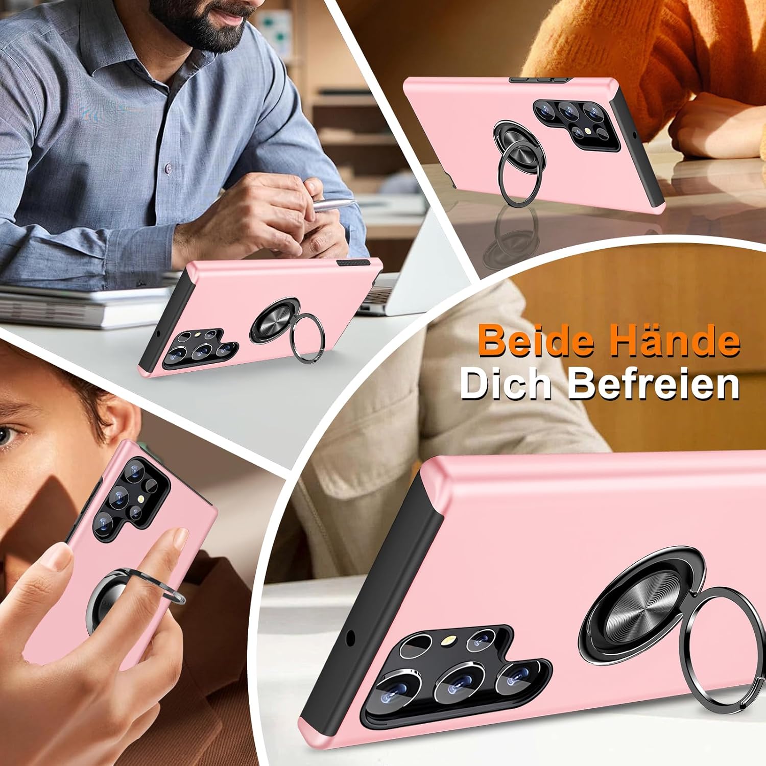 Thumbnail 3 de Vaki Handyhülle für Samsung Galaxy S25 Ultra – Ringständer, Kratzschutz und Displayfolien in Rosa