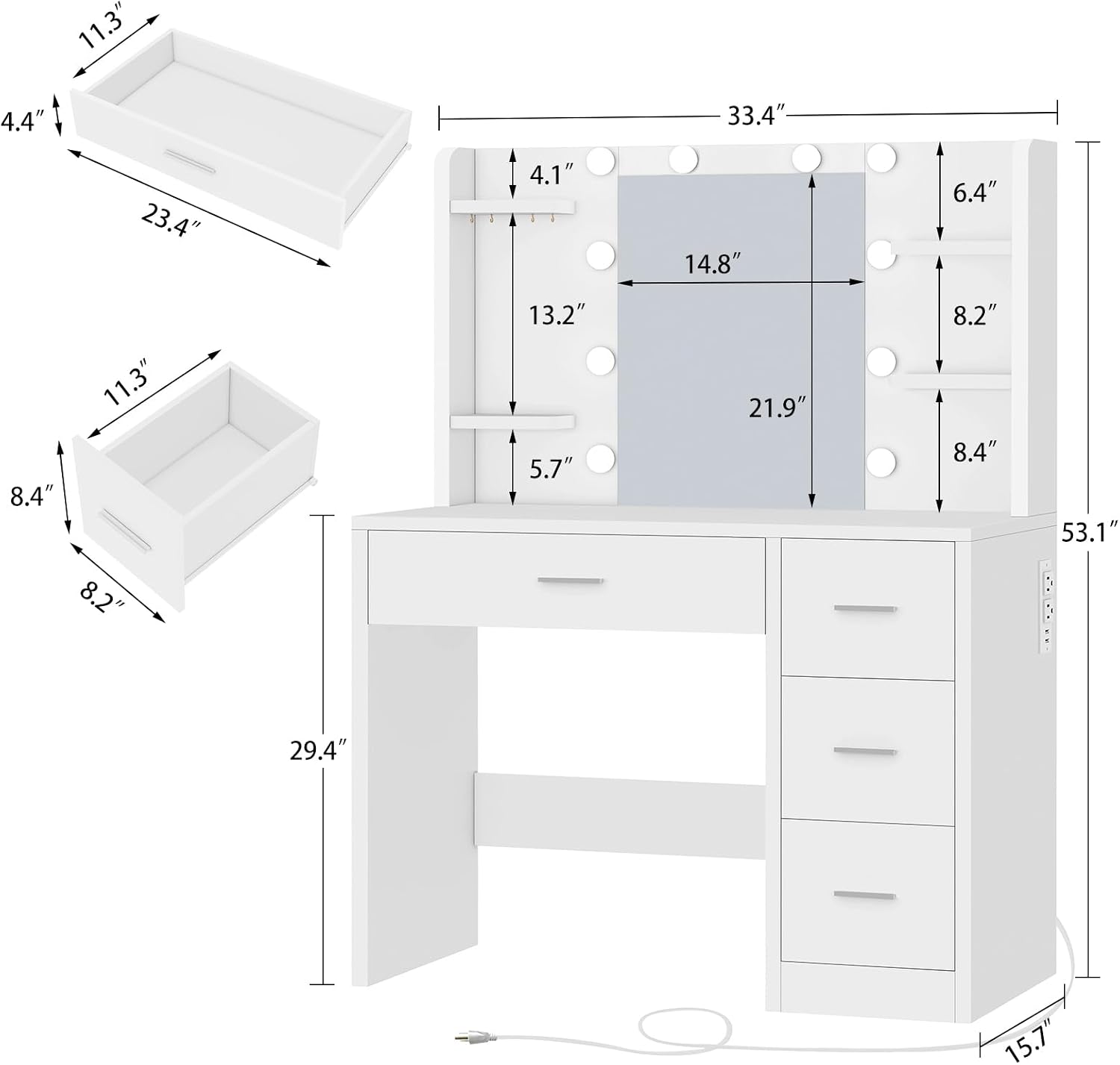 Detalle 2 de FIONESO Vanity Desk with 4 Drawers