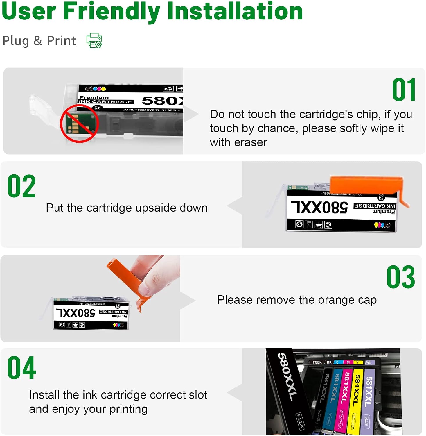 Thumbnail 5 de GREENSKY 5 Pack PGI 580 / CLI 581 XXL Compatible Ink Cartridges for Canon PIXMA TS Series (Non-Original)