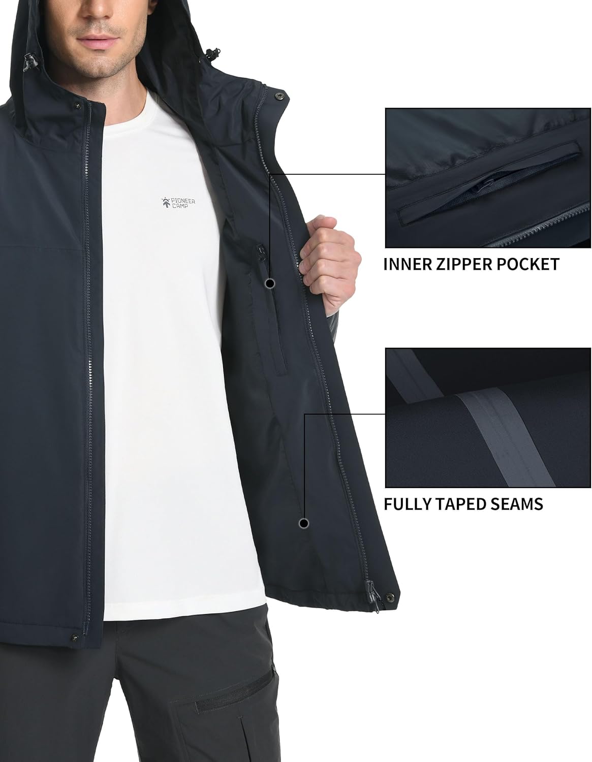 Detalle de Pioneer Camp Herren Regenjacke: Wasserdicht, atmungsaktiv und vielseitig für Outdoor-Einsätze