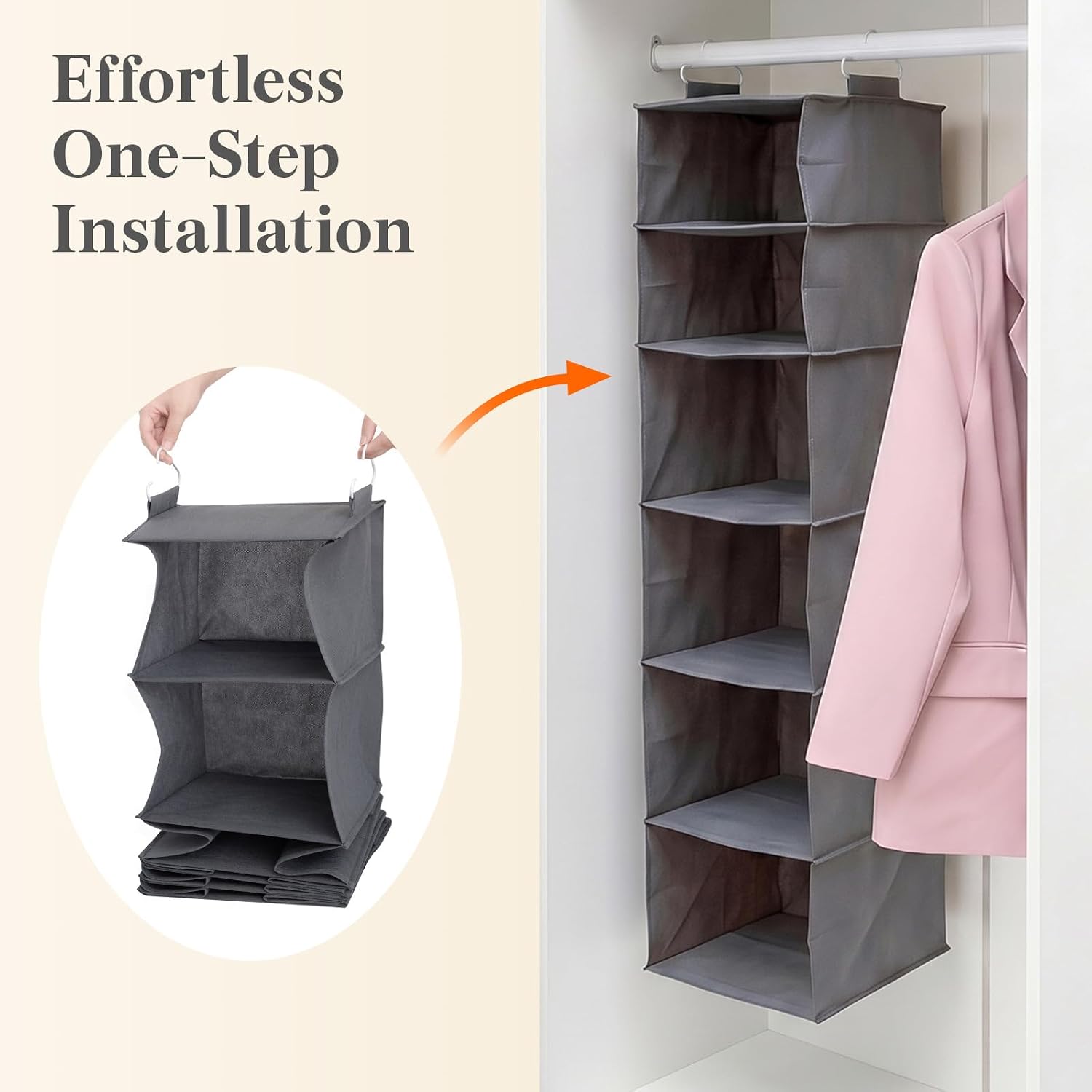 Detalle 2 de Lifewit 25081 Hanging Wardrobe Organiser, 6 Shelves, Foldable, Grey, 2 Pack
