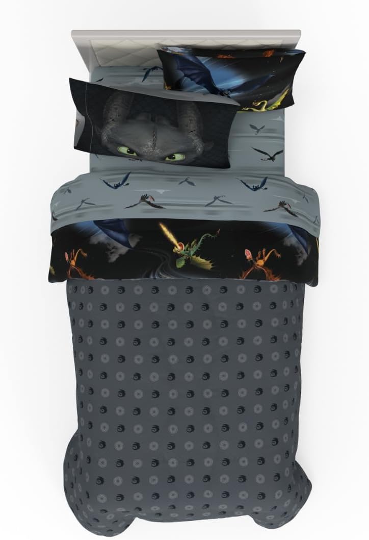 Detalle 2 de How to Train Your Dragon Kids Bedding 5-Piece Twin Reversible Microfiber Comforter Set by Franco